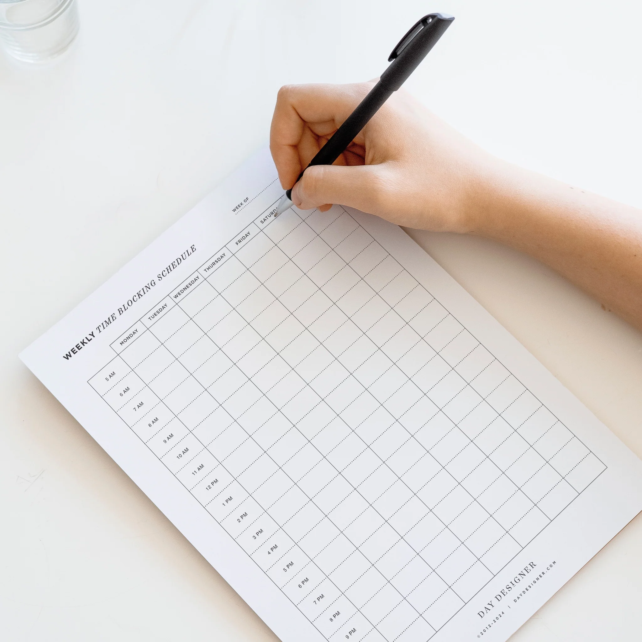 Daily planner with schedule and time blocks