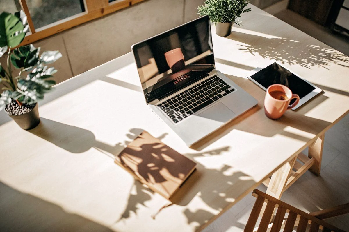 Balanced workspace with organized desk and natural light